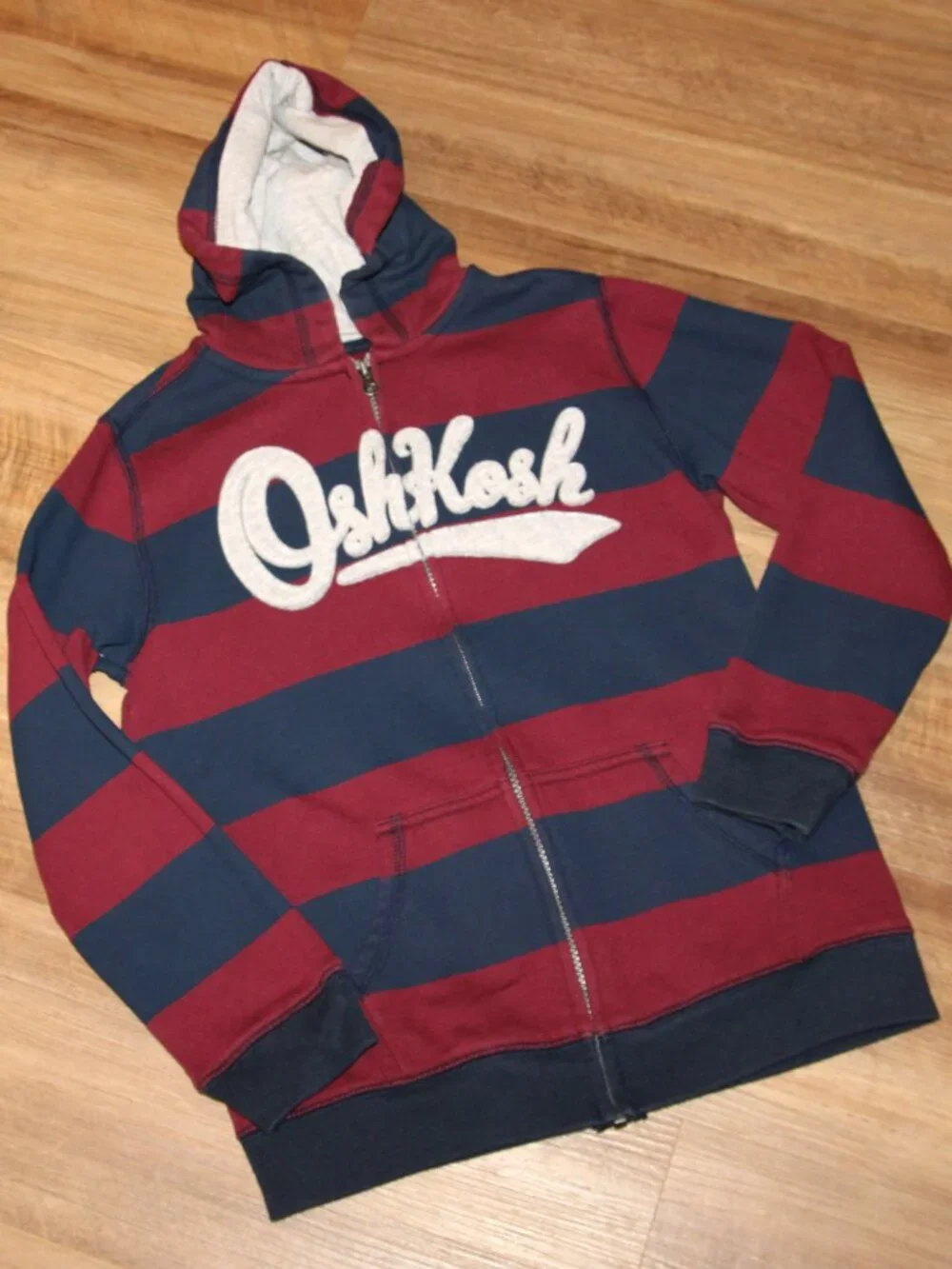 LIKE NEW! Boy's SIZE 10/12 OSHKOSH Striped Zip Front Sweatshirt Hoodie